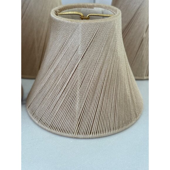 Set Of 5 Beige Thread-Wrapped Bell Lampshades Clip-On Fittings For Small Bulbs - Picture 3 of 4